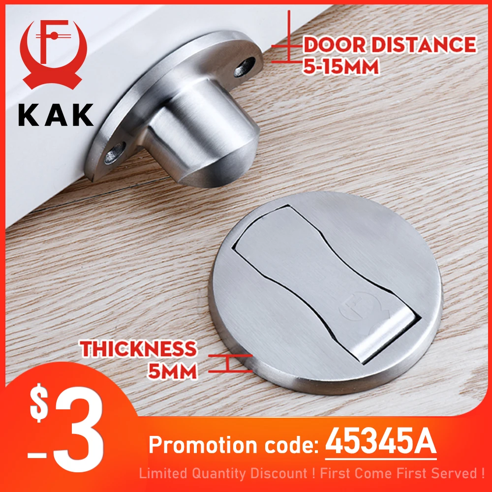 KAK Magnetic Door Stops 304 Stainless Steel Door Stopper Hidden Door Holders Catch Floor Nail-free Doorstop Furniture Hardware