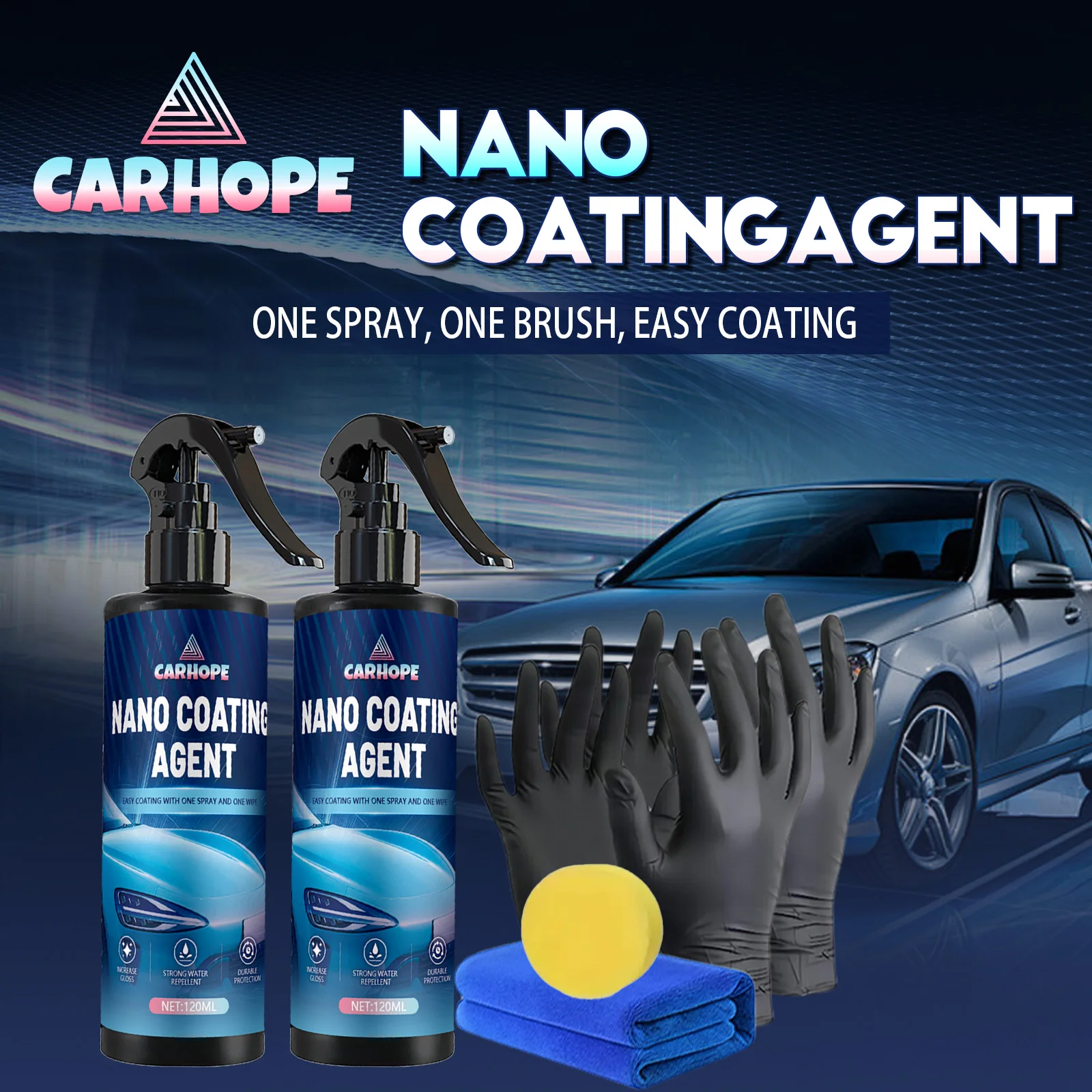 

CARHOPE 2*120 мл нанокерамическое автомобильное покрытие, автомобильный спрей Nano Shield, нано-лак для царапин, нанокерамический автомобильный спрей, включает перчатки