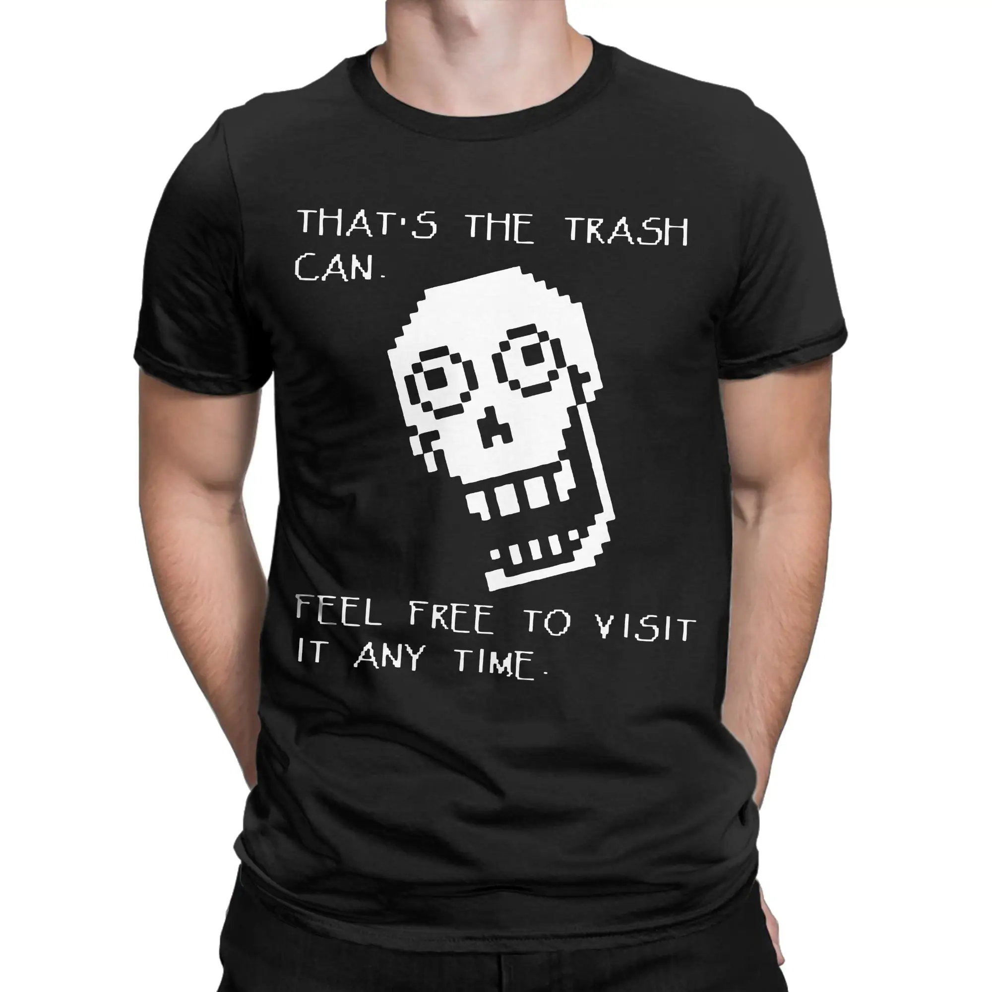 Vintage Undertales Papyrus Trash Can T-Shirt Unisex Cotton Short Sleeve  O-neck Summer Top Tee