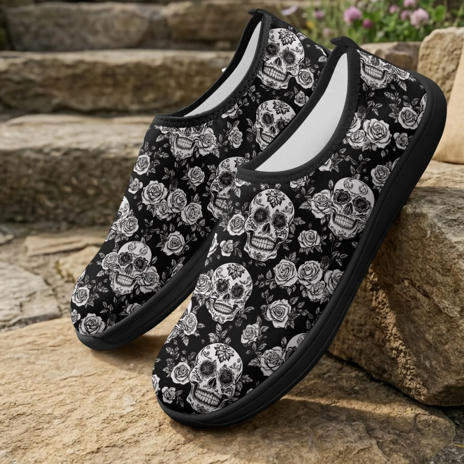 PENSTROLL Skull Rose Wide Toe Box Tennis Shoe Athletic Sneakers for Men Slip On Walking Sneakers 2026 New
