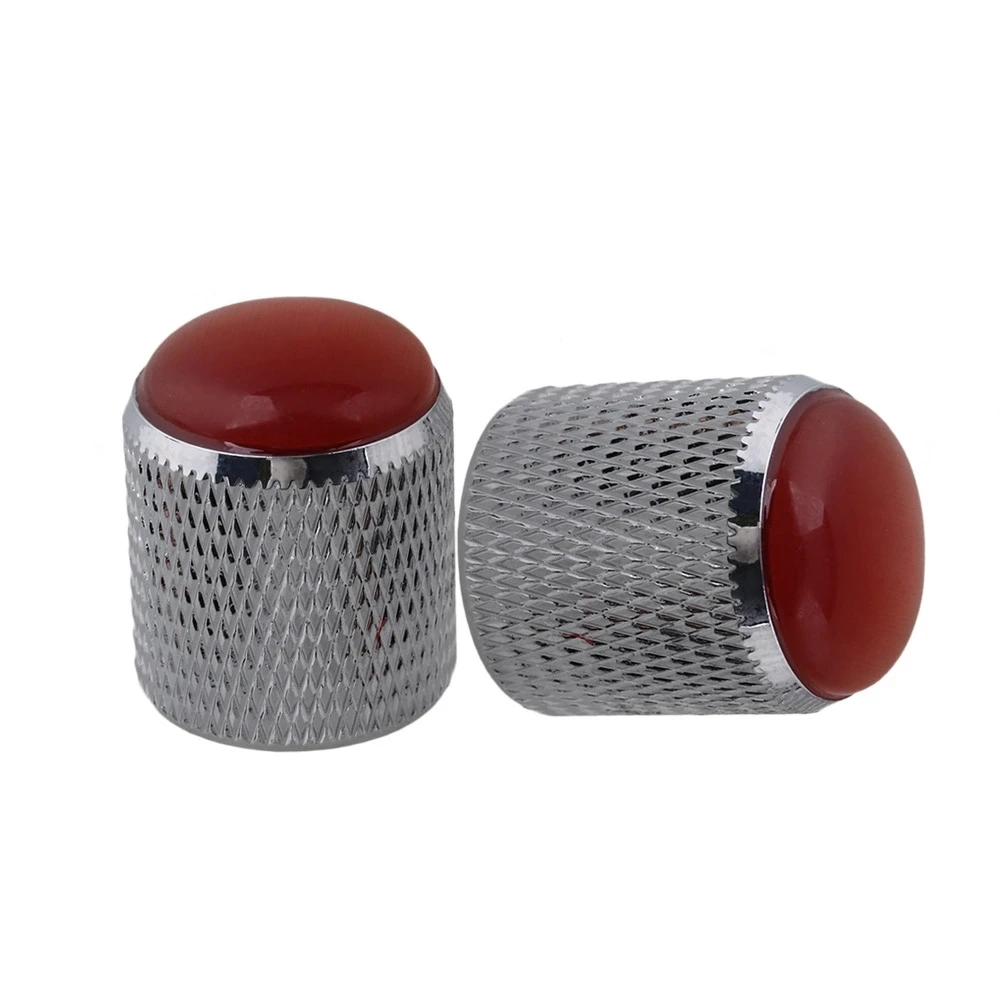 Domed Volume Tone Control metal Knob 4pcs Silver with Blue Top Electric Guitar/3pcs Red /Blue Glass Head