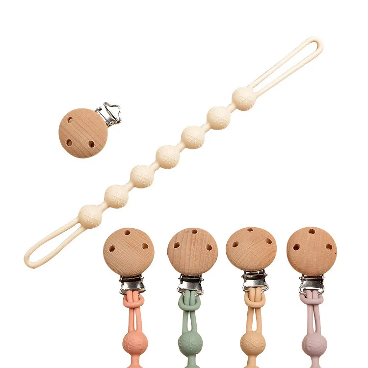 Clip per ciuccio in legno di faggio catena in Silicone accessori per bambini Anti-goccia catena per ciuccio supporto per capezzolo Clip per capezzolo Cartoon