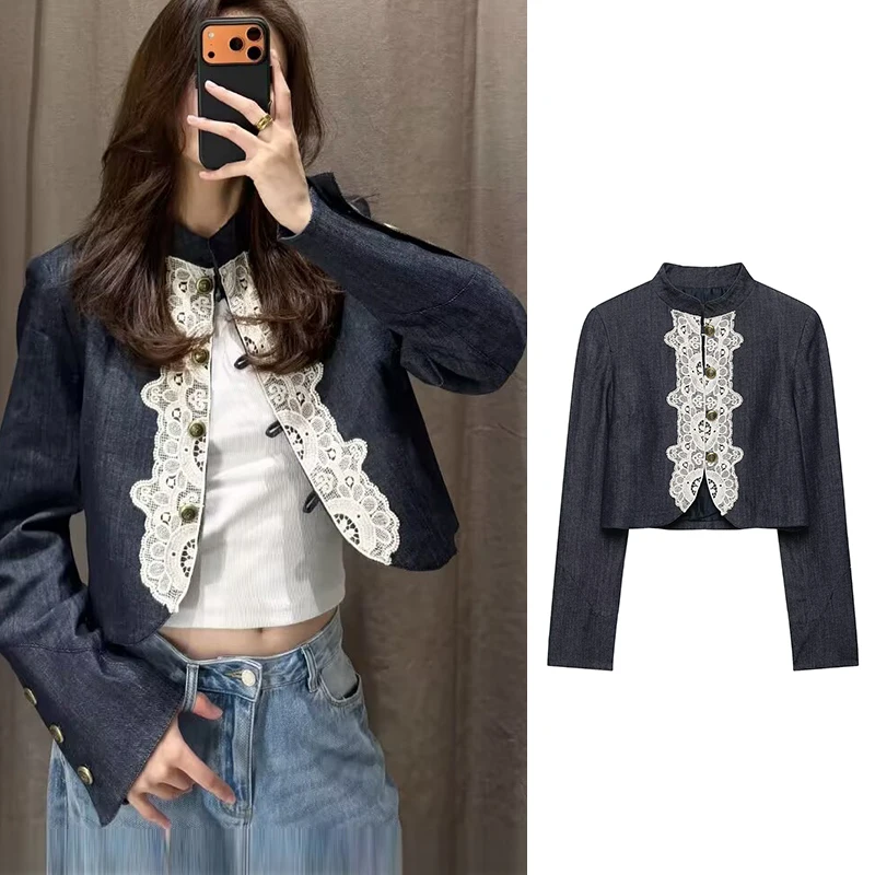 Autumn 2026 New Women's Jackets Fashion Lace Stitching Slim Short Autumn Jackets Chic Street Youth Women's Unique Casual Coats
