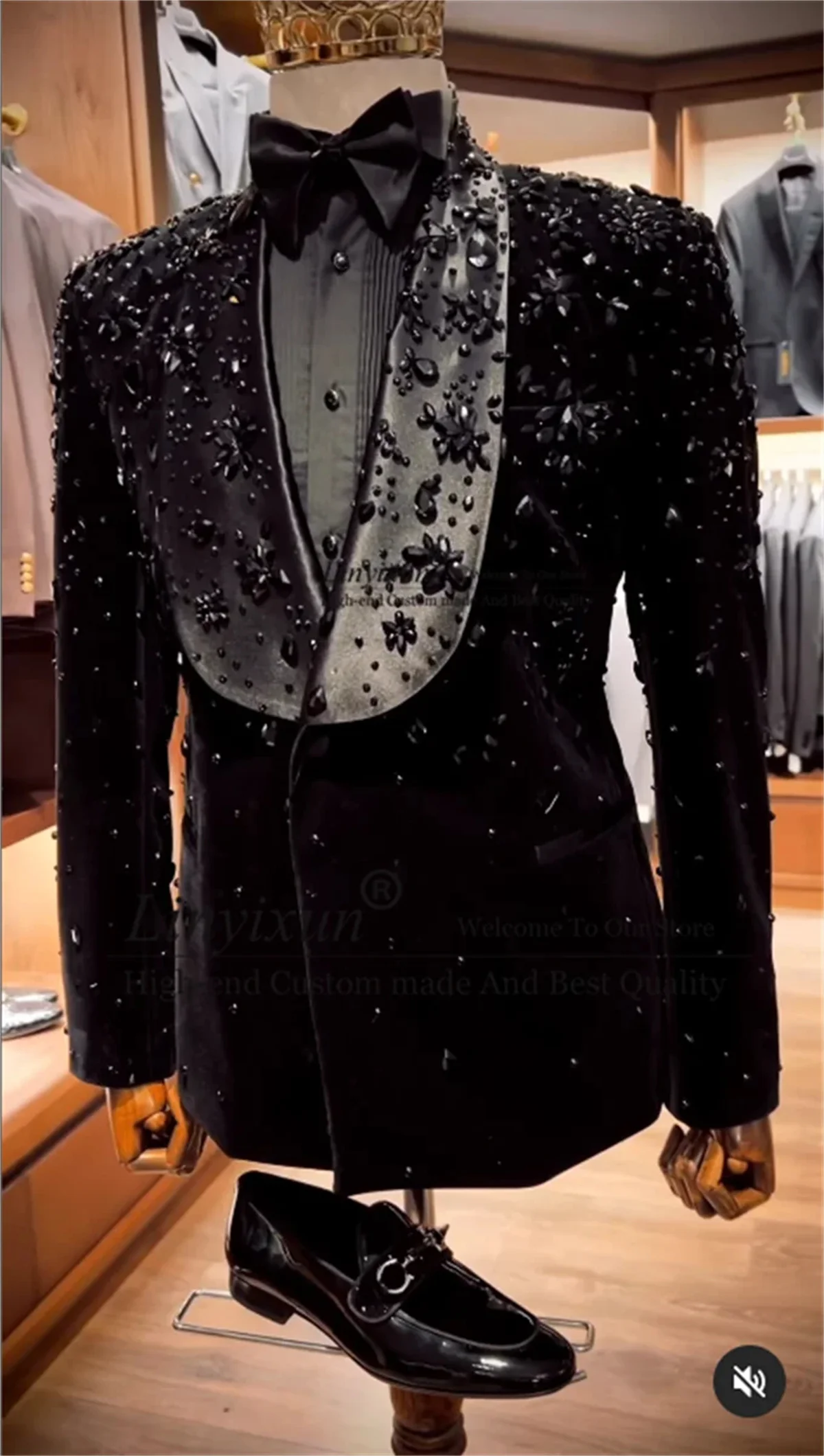 Luxurious Beaded Men Suits 2 Pieces Sets Jewelry Ornament Tuxedo Bespoke Slim Fit Wedding Party Groom Dresswear Blazers