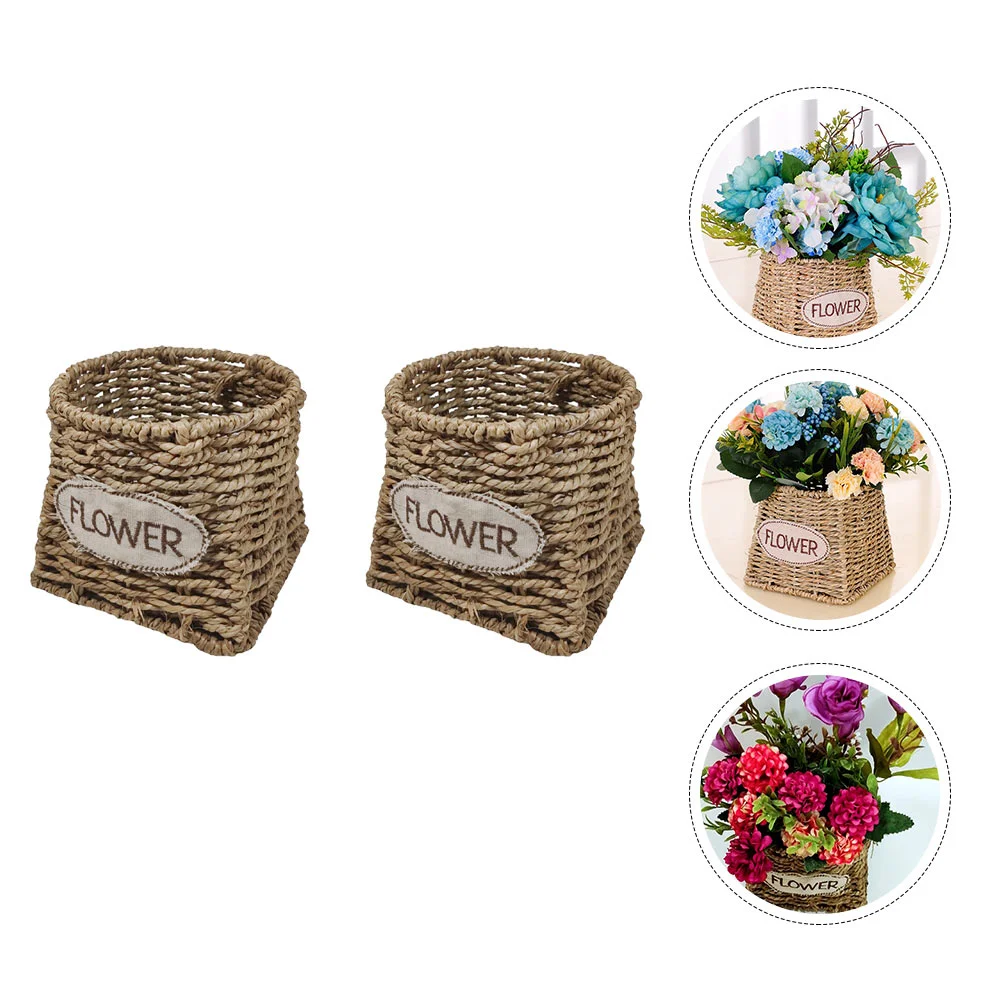 

Artificial Straw Flower Basket Woven Storage Holder Pot Weaving Mini Wicker Baskets