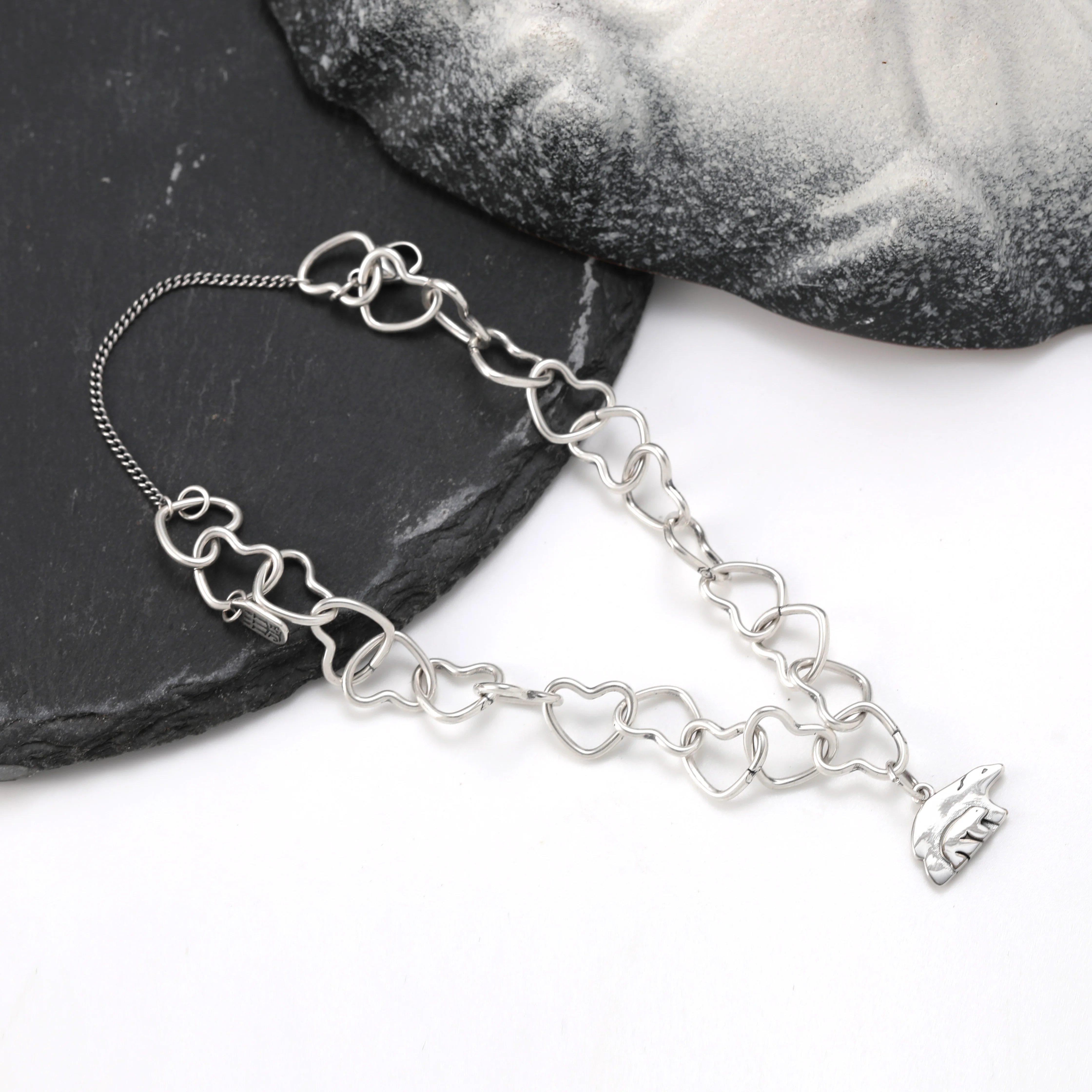 

Genuine 925 sterling silver Connected Hearts Charm Bracelet paired with Mom Bear Pendant