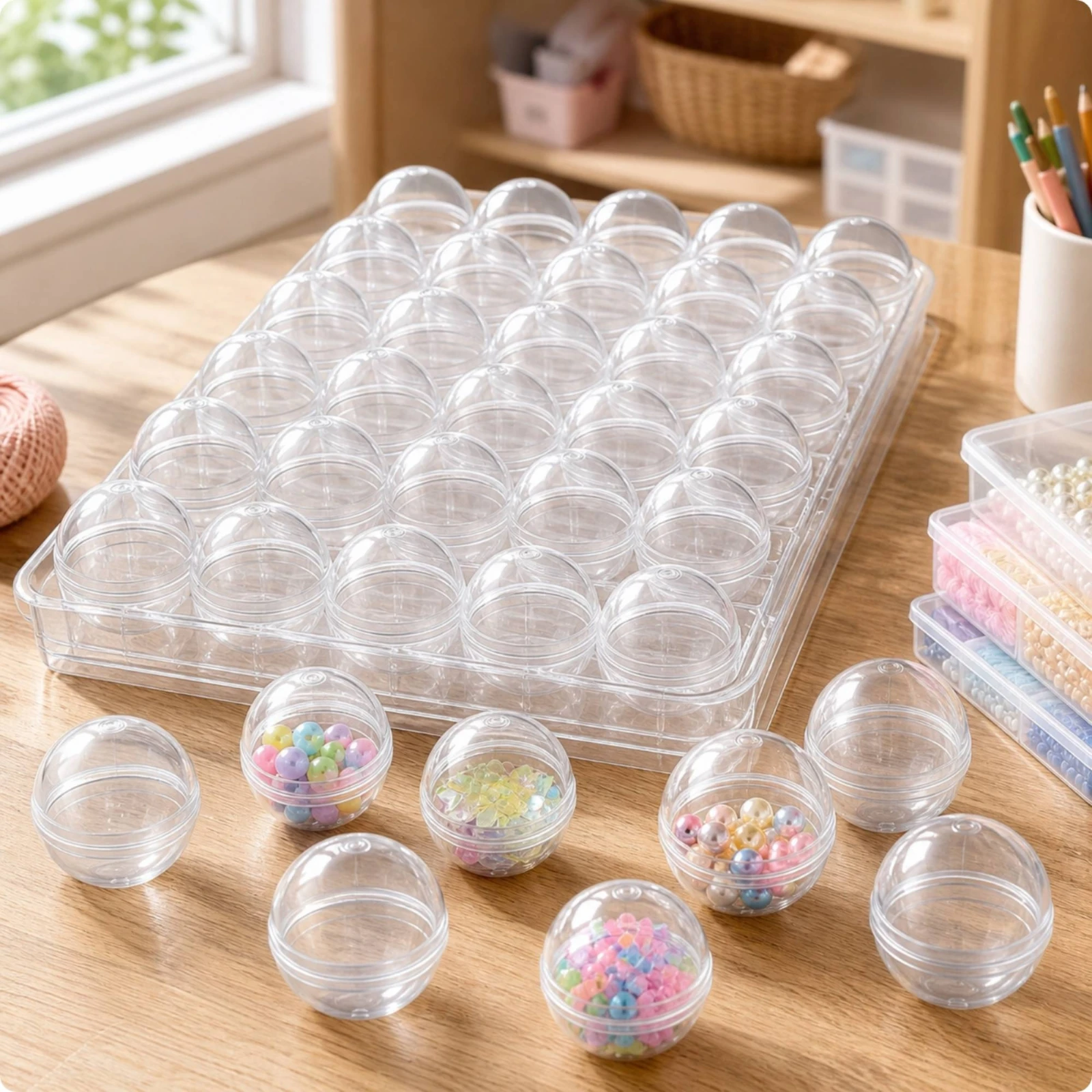 100 Pieces Transparent PP Plastic Capsule Shell Round Clear Empty Plastic Capsules Vending Machine Capsules Lightweight