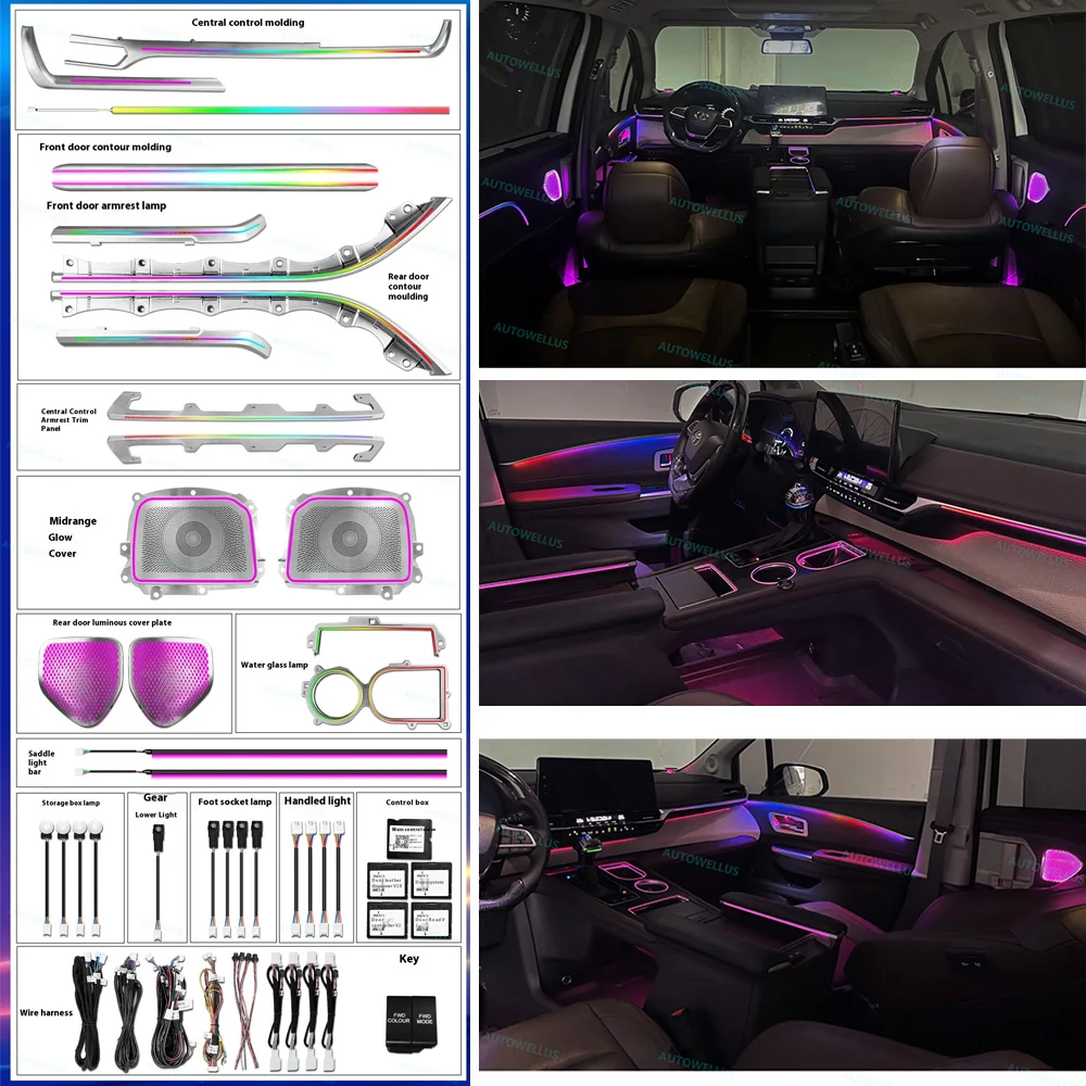 

Auto Door Speaker Cover Light Active Dynamic Led Ambient Light for Toyota Sienna 2021-2024 Lamp 256 Colors Decorate Accessaries