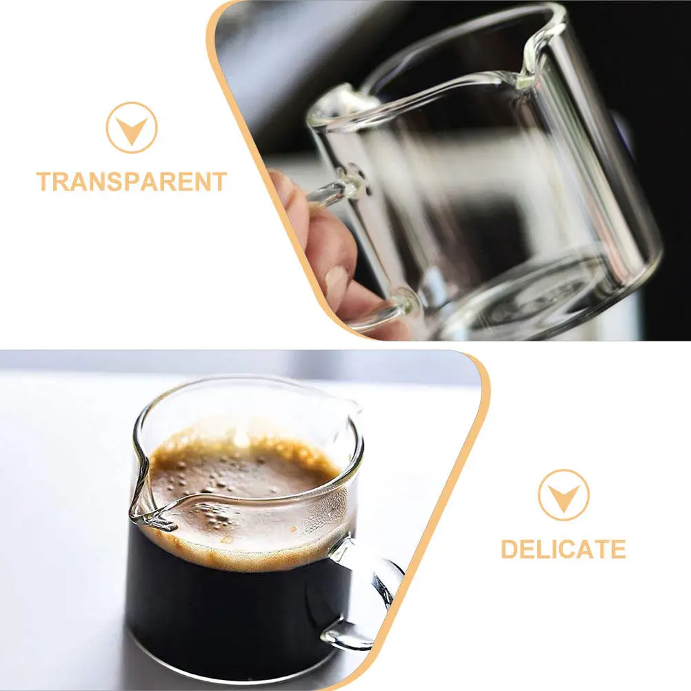 2Pcs Espresso Cups Set Clear Borosilicate Glass 100Ml Double Spout Mini Measuring Cup Handle Coffee Accessories Home Bar Latte