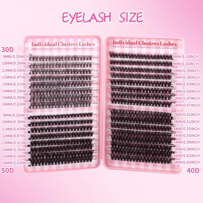 640 Pcs 30D+40D+50D Clusters Lashes Extension Kit, Length 9-16mm Natural Eyelashes Cat Eye DIY At Home