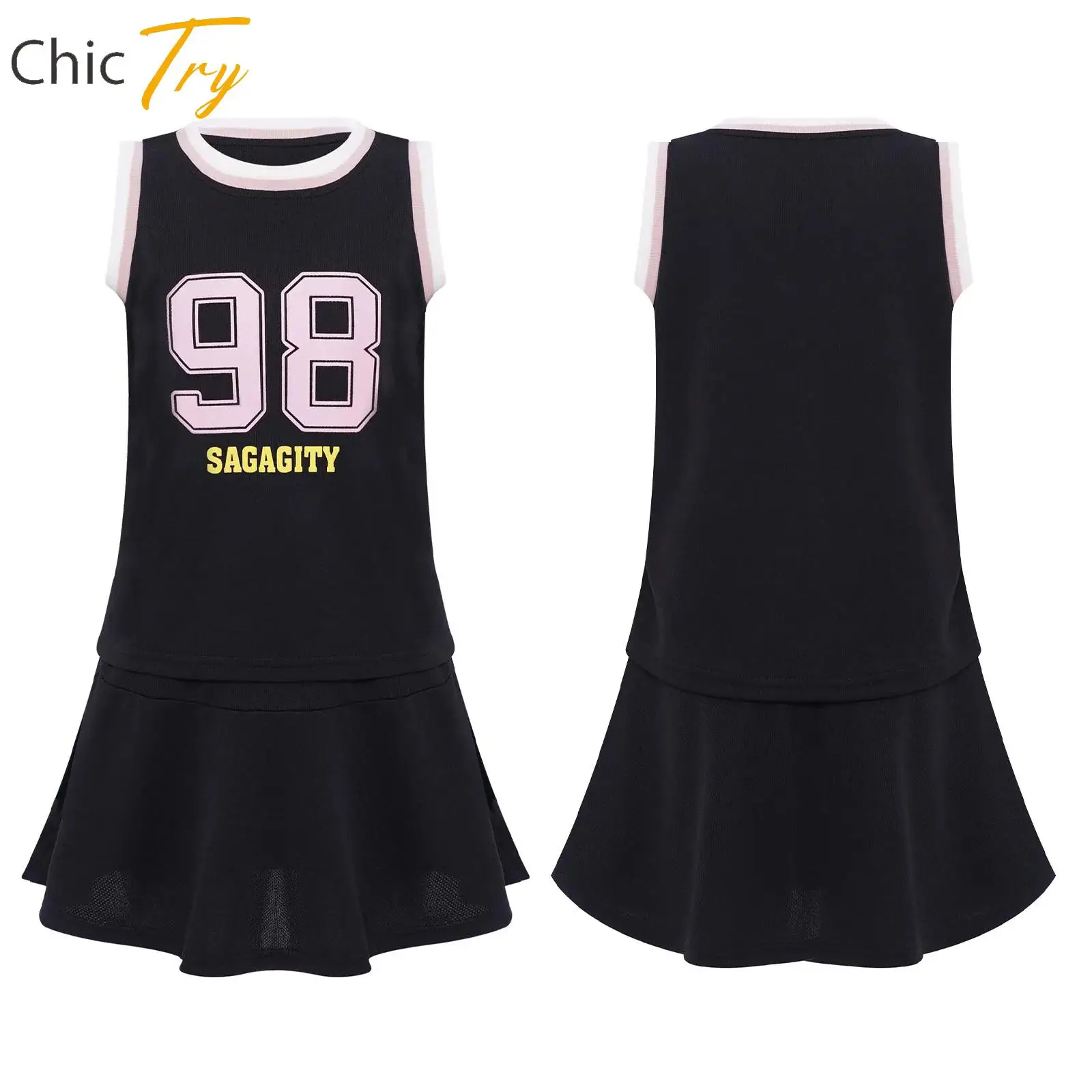 

Kids Girls Fashion Moisture-Wicking Tennis Outfit Sleeveless Tank Top with Stretchy Skirt Children Sports Practice Outdoor Wear
