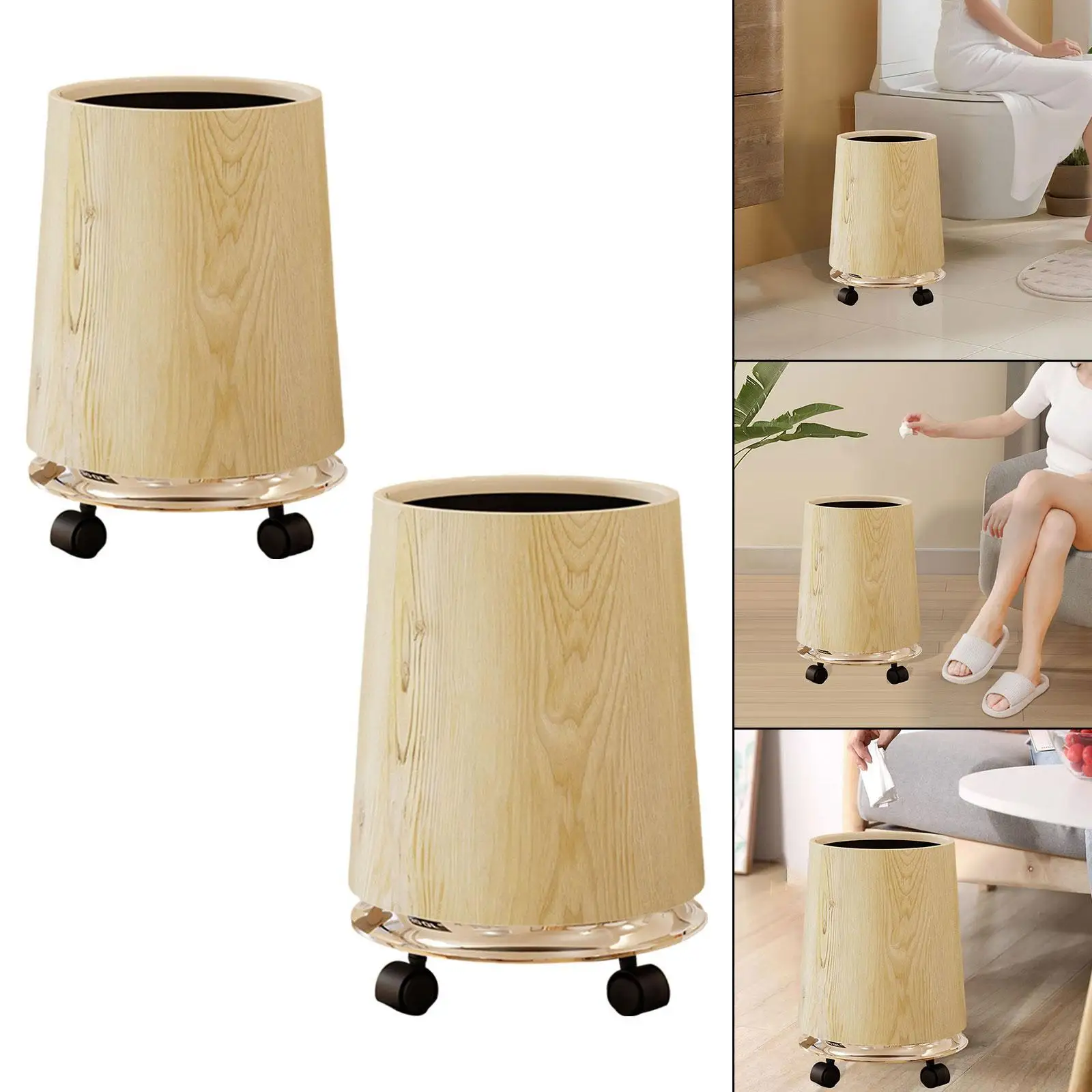 

Trash Can with Wheels Large Capacity Storage Bin for Study Office Restaurant