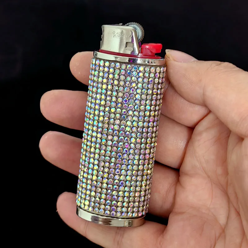 Fashion Rhinestone Crystal Lighter Case Cover Sleeve Metal Bling Shiny Lighters Holder for Bic Full Standard Size Lighter J6