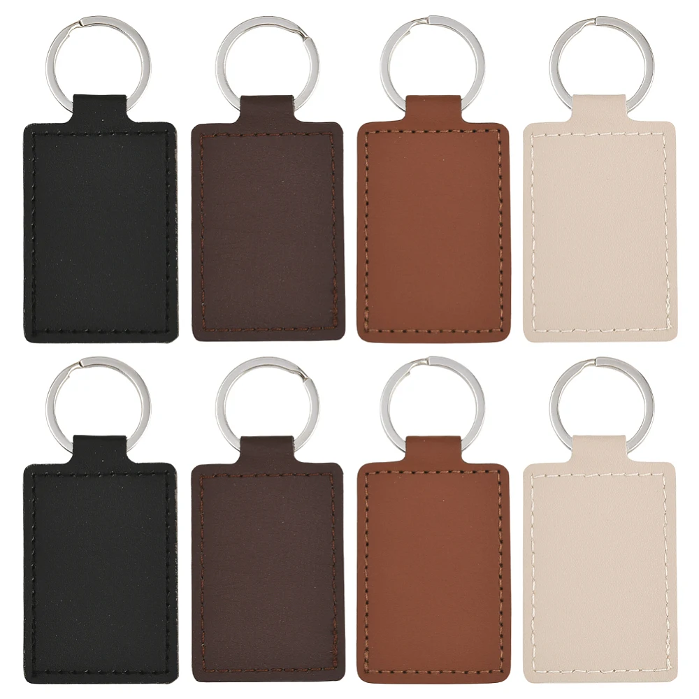 16Pcs Leather Keychain Blanks Engraving Key Chain Blank Colorful Personalized Double Side Rectangle Blanks Tags with Keyrings