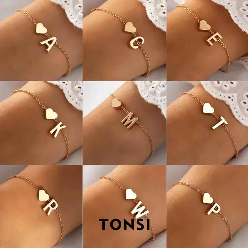 Stylish Initials Heart Bracelet DIY Personalised Name Bracelet Girls Women Anniversary Jewellery Gift