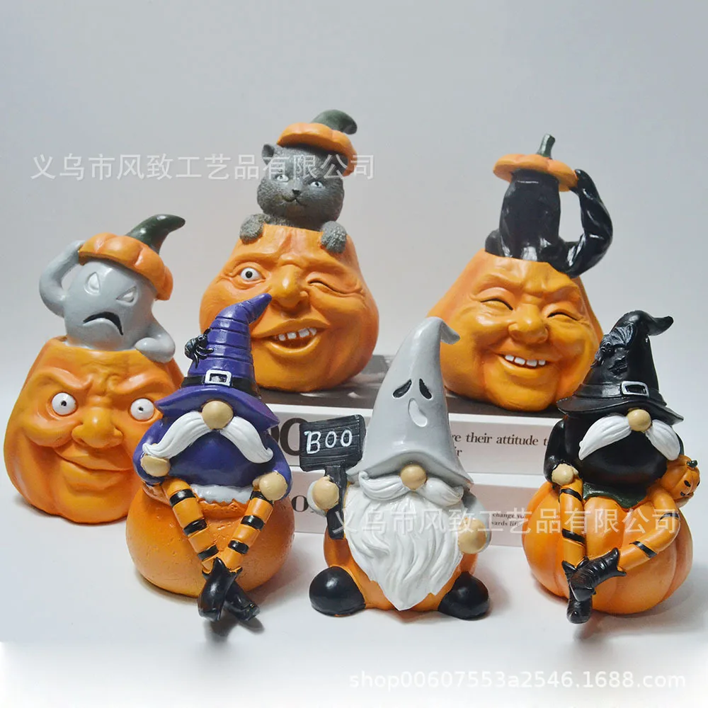 

‌Resin Halloween Decor - Pumpkin Ghost Magic Cat Figurines, Spooky Party Centerpiece, Witchcraft Atmosphere Decorations