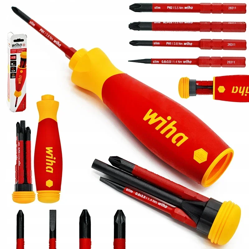 Wiha Screwdriver Insulated Compact Light PocketMax Electrician Tools with 4 75mm Slimbits 45296