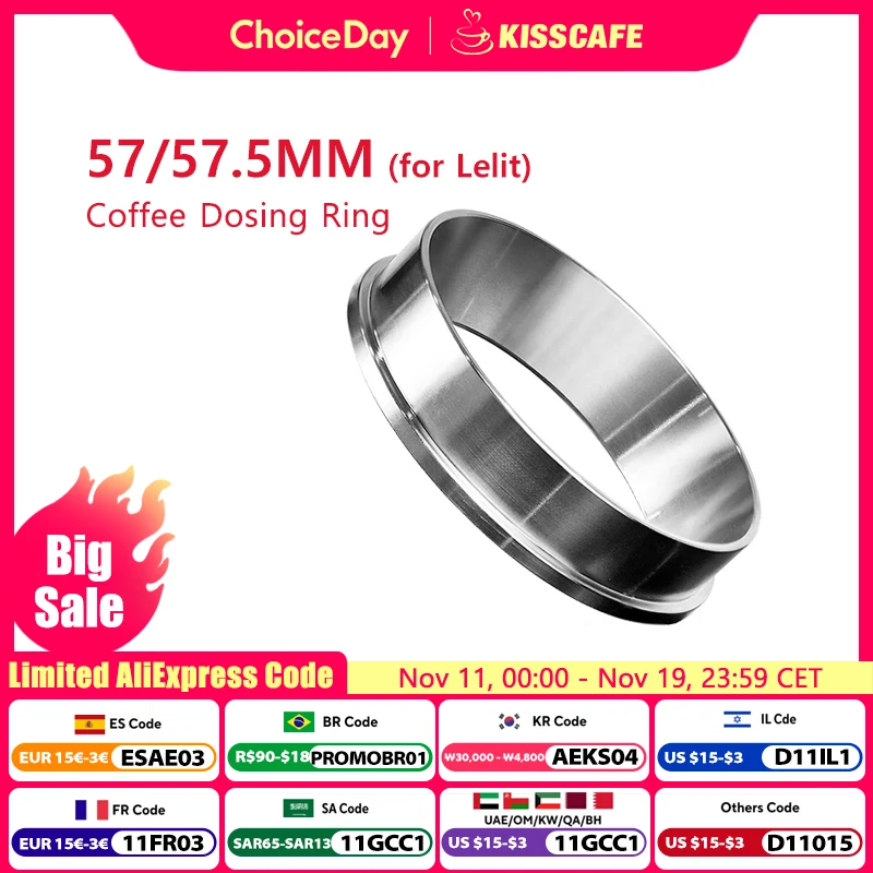 

57MM 57.5MM Coffee Dosing Ring 304 Stainless Steel For Lelit Funnel Portafilter Coffee Accessories Espresso Barista Tools