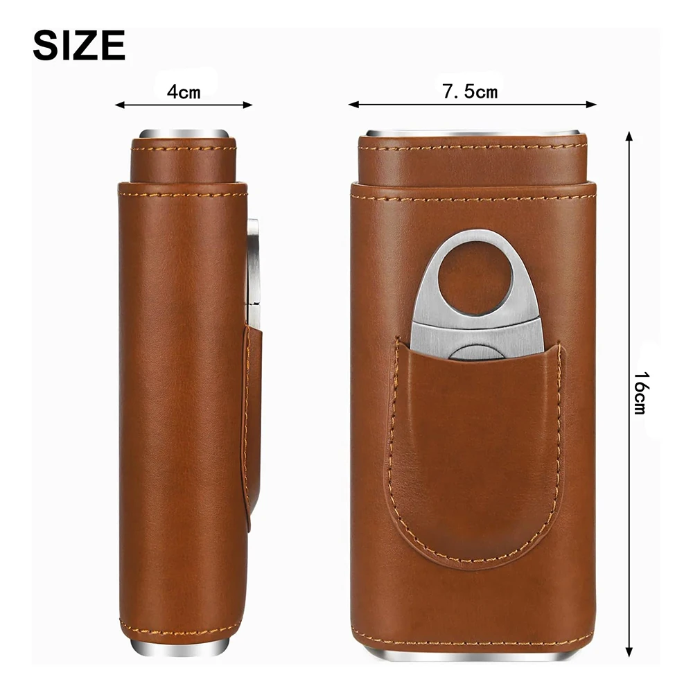 LMETJMA 3-Finger Leather Cigar Case with Cigar Cutter Portable Travel Cigar Holder Case Premium Cigar Carrying Case JT317