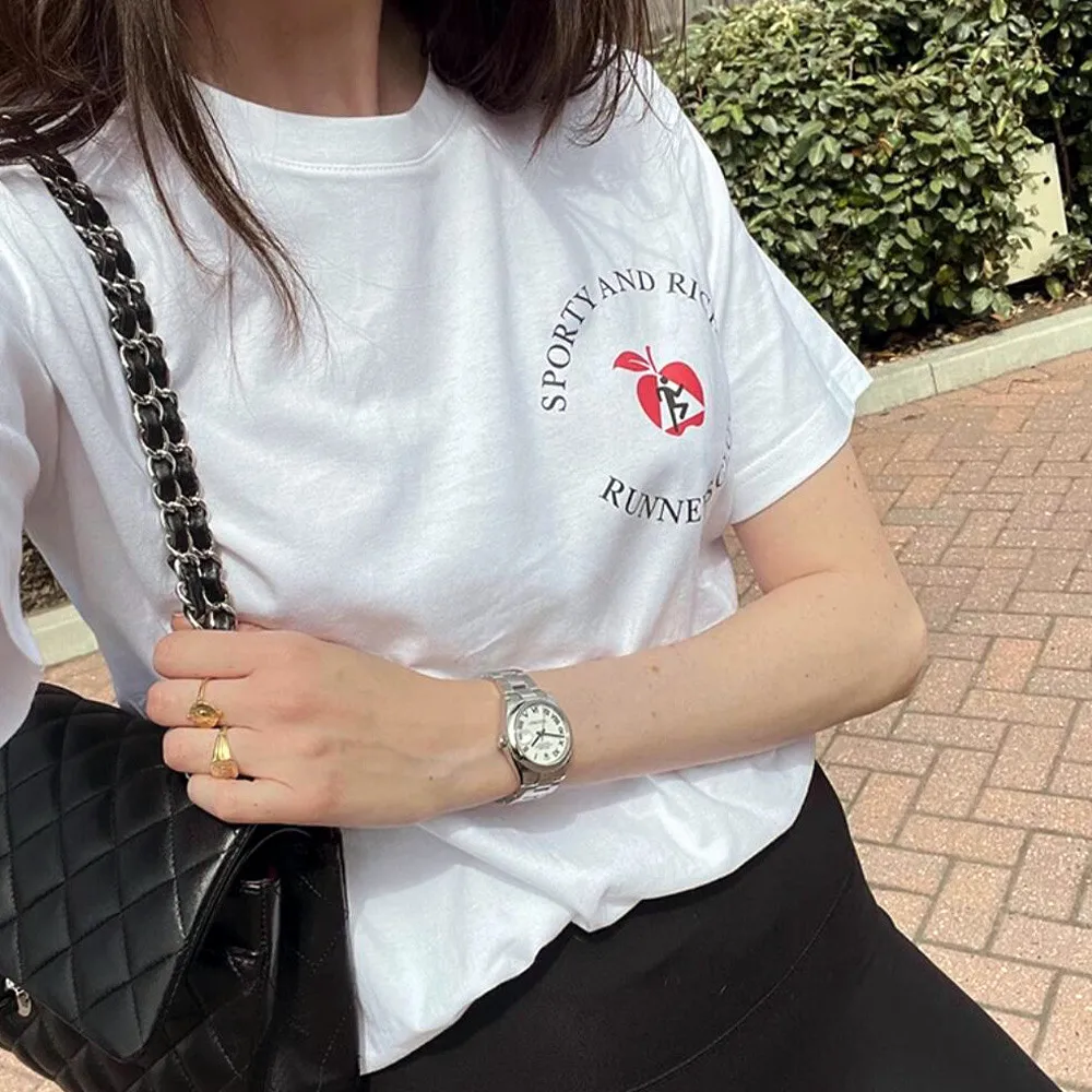 Vintage-Stil Running Club Druck Unisex Grafik T-Shirts Sommer Kurzarm lose lässige Tops ins Mode 100% Baumwolle T-Shirts