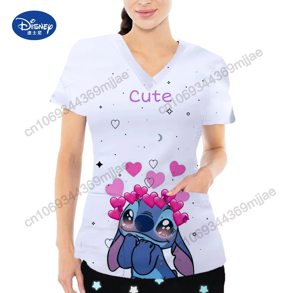 V-neck Fashion Women's Tops 2024 New Large Pocket Design Y2k Female T-shirts Cartoon Character Clothes for Women Free Shipping