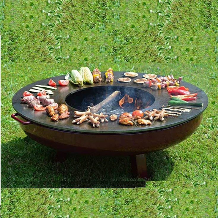 Outdoor BBQ round Corten Steel Fire Pit Bowl Wood Burning Water Bowl for Outdoor Entertaining