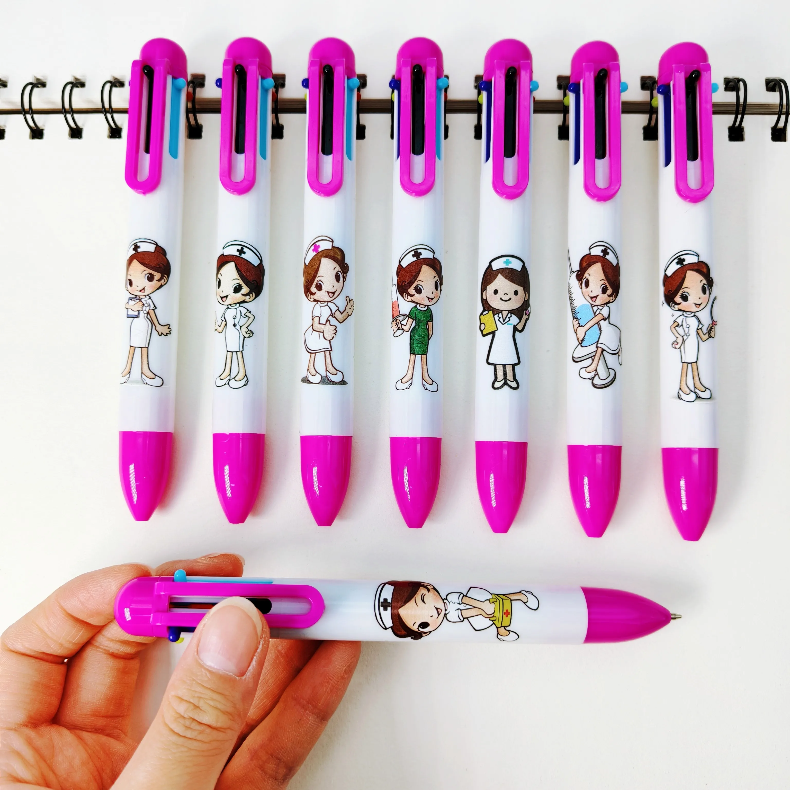 

8pcs/12pcs female nurse themed multi-color ballpoint pen, doctor specific multi-color note taking ballpoint pen