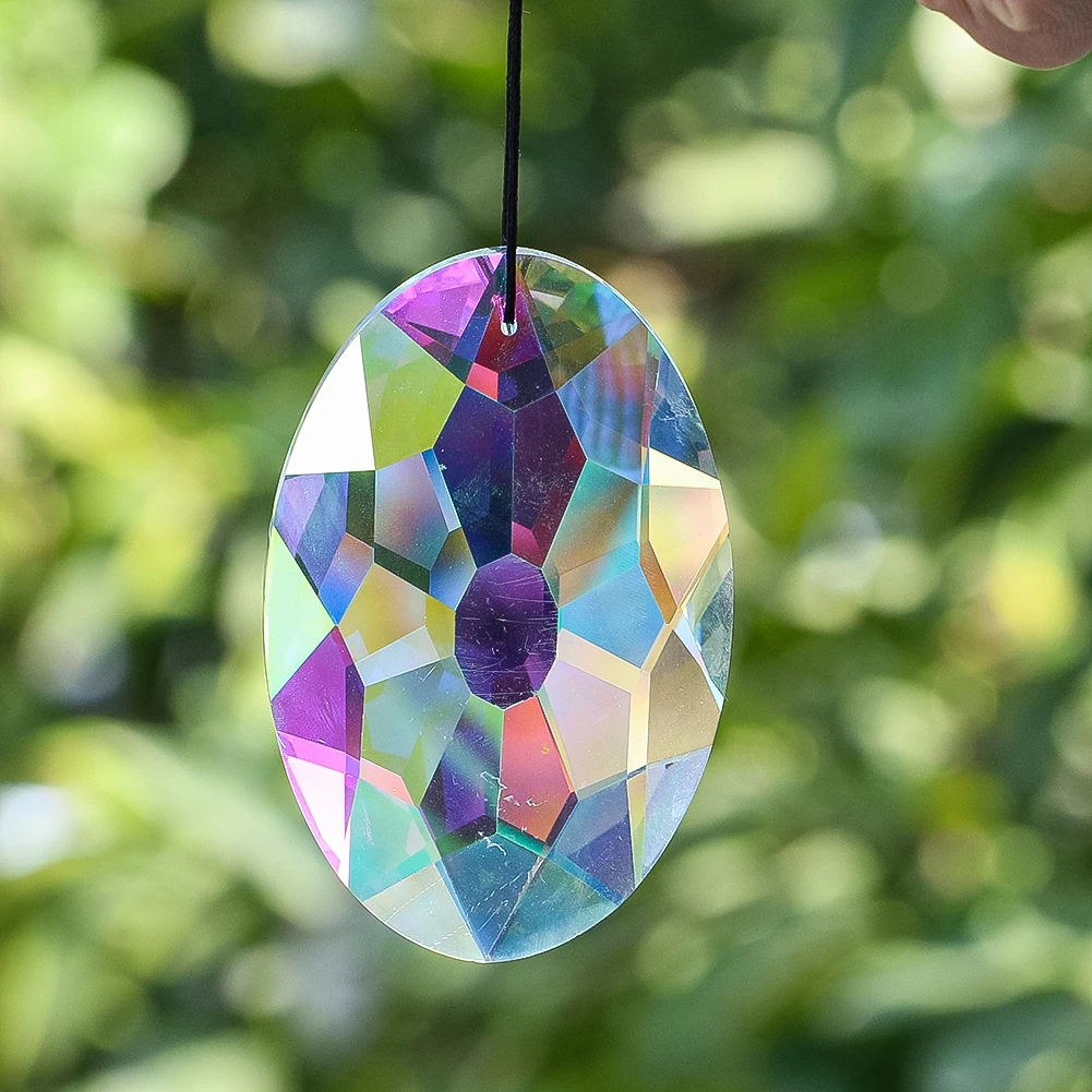 

90mm Crystal Oval Comet Crystal Glass Laser Faceted Prisms Shining Aurora Borealis Column Suncatchers for Decorative Chandeliers