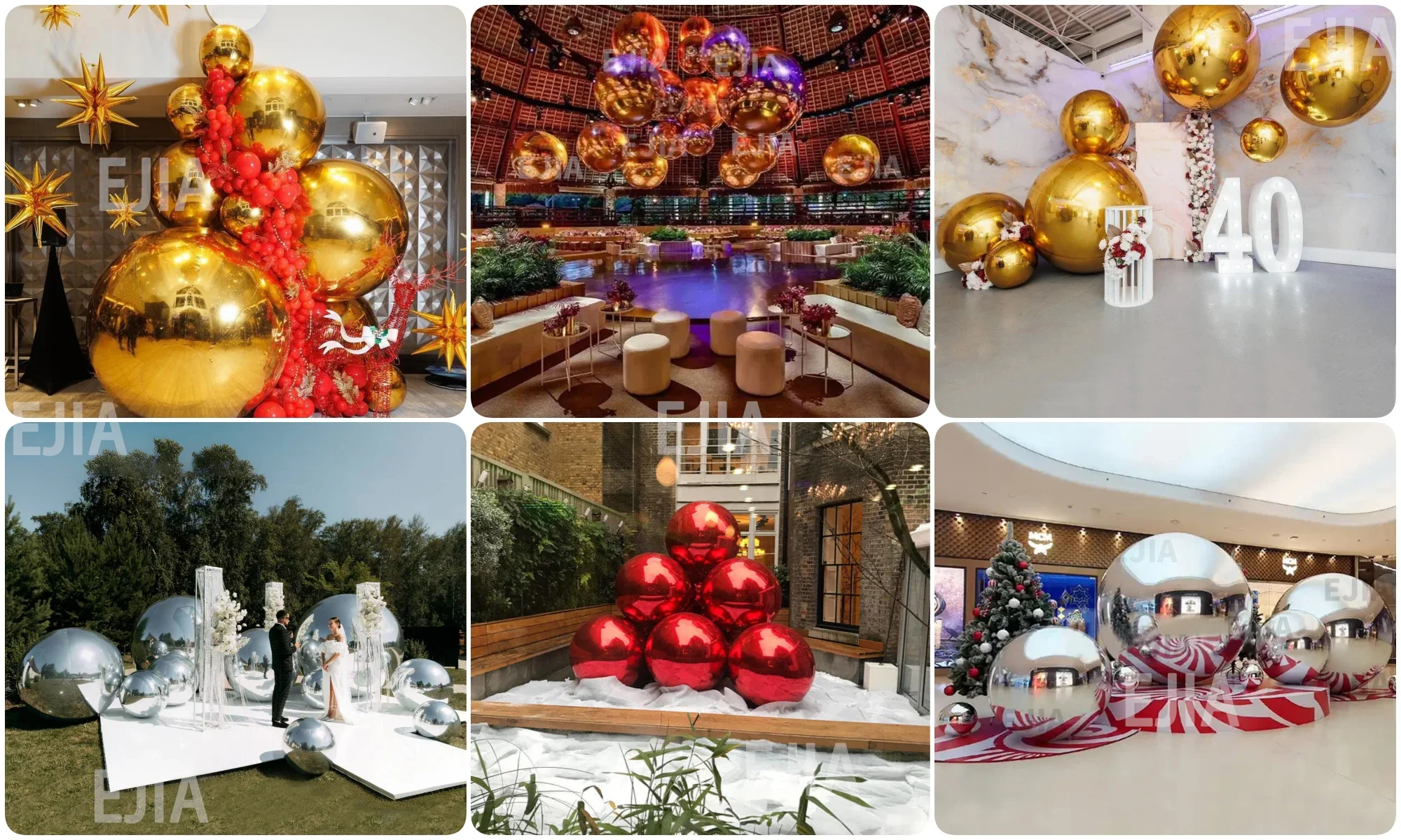 6 Stück Riesige Aufblasbare Spiegelkugeln Hängende Reflektierende Ballons Gold/Silber für Einkaufszentren, Veranstaltungen, Hochzeiten, Bühnendekorationen – Detail 1