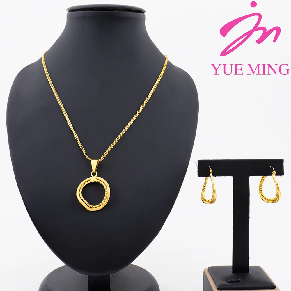 

24K Gold-plated Two Piece Copper Jewelry Set Waterproof Earrings Warped Geometry Necklace Apply to America India Party Wedding
