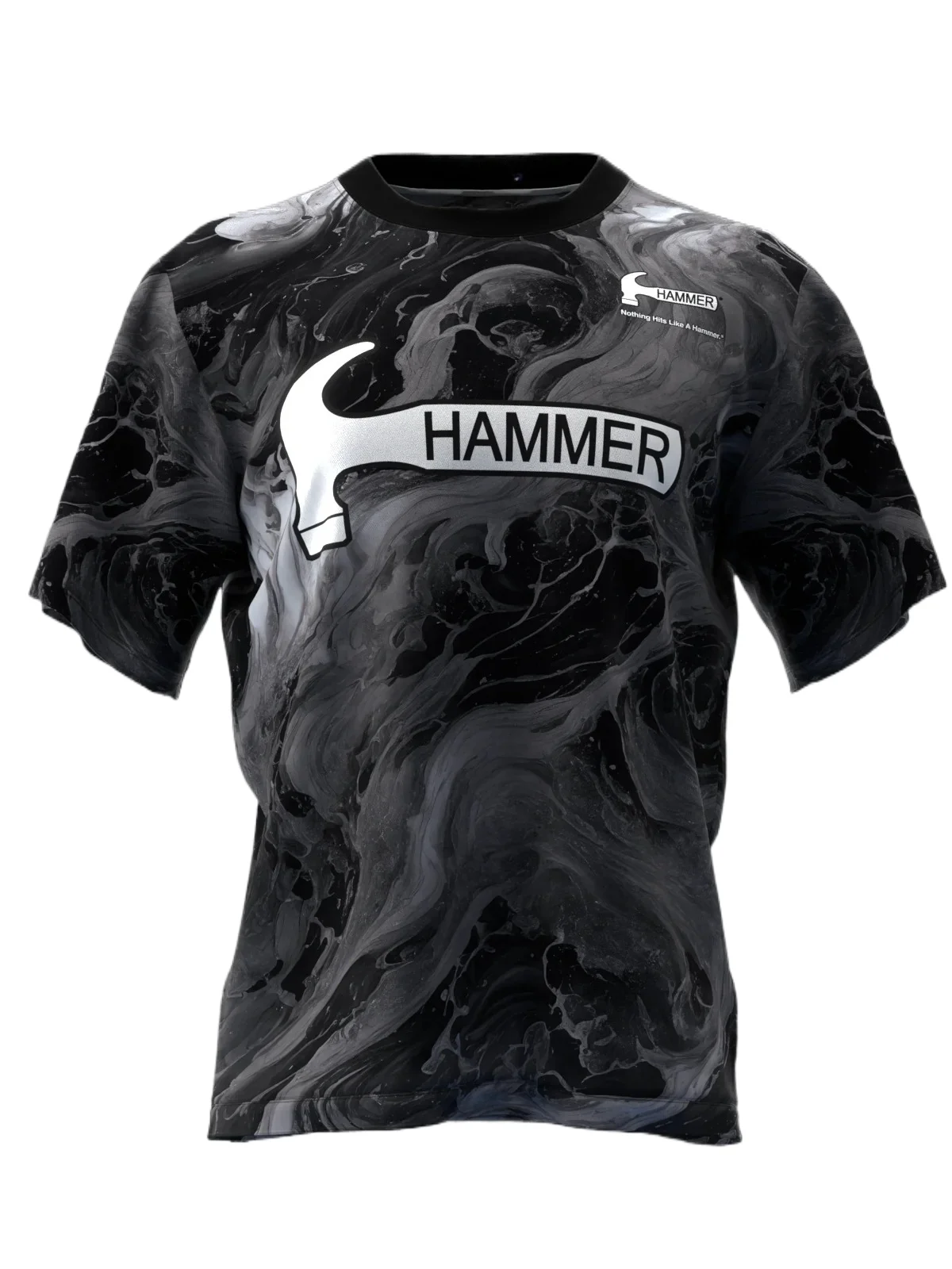 Competitive Crewneck T-Shirt,All Over Swirl Pattern, Solid Black Collar, Quick Dry Breathable Material for Enthusiast Gatherings