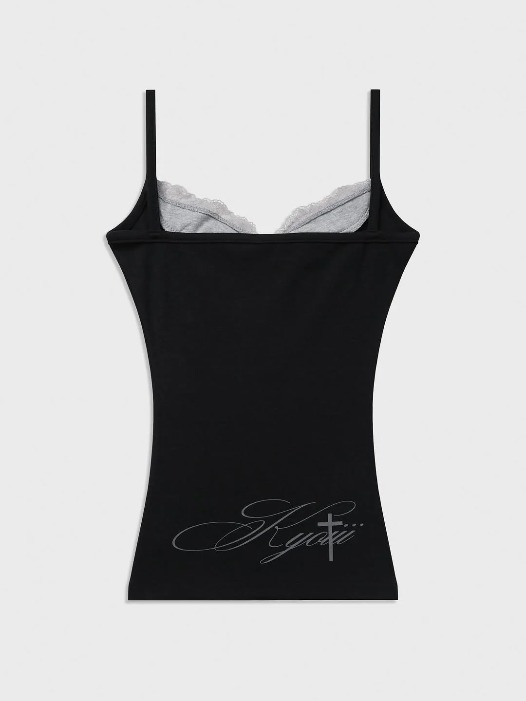 Frisches INS-Spitzen-Patchwork-Top mit Fake-Two-Piece-Effekt, schmal geschnitten, mit Trägern, sommerlich, sexy, mit Aufdruck, für Damen – Detail 8