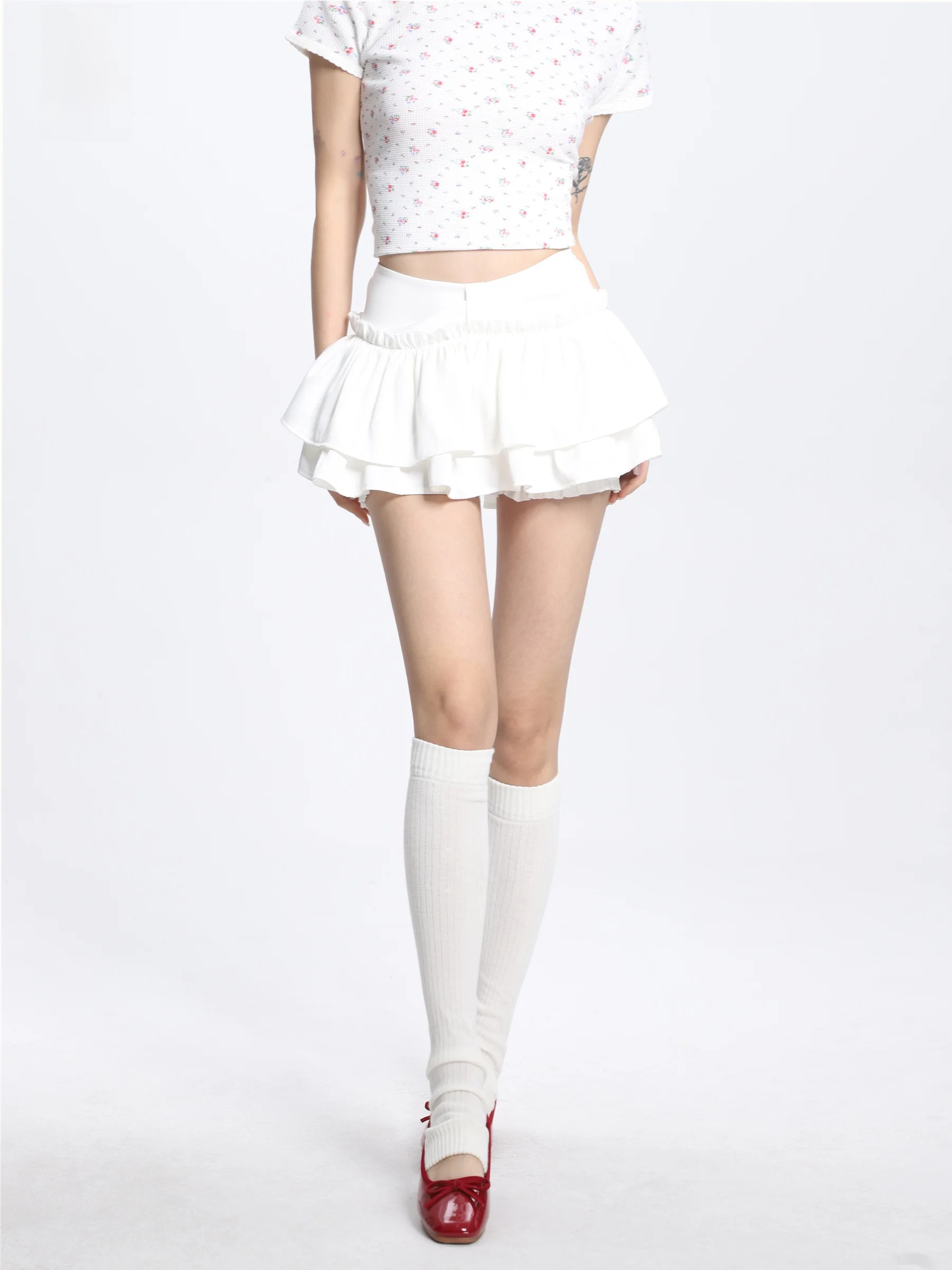 Ballet Style Puffy High Waist A-Line  Skirt Women Summer Casual Polyester Fabric Folded Gowns for Teen Girls And Pregnant...