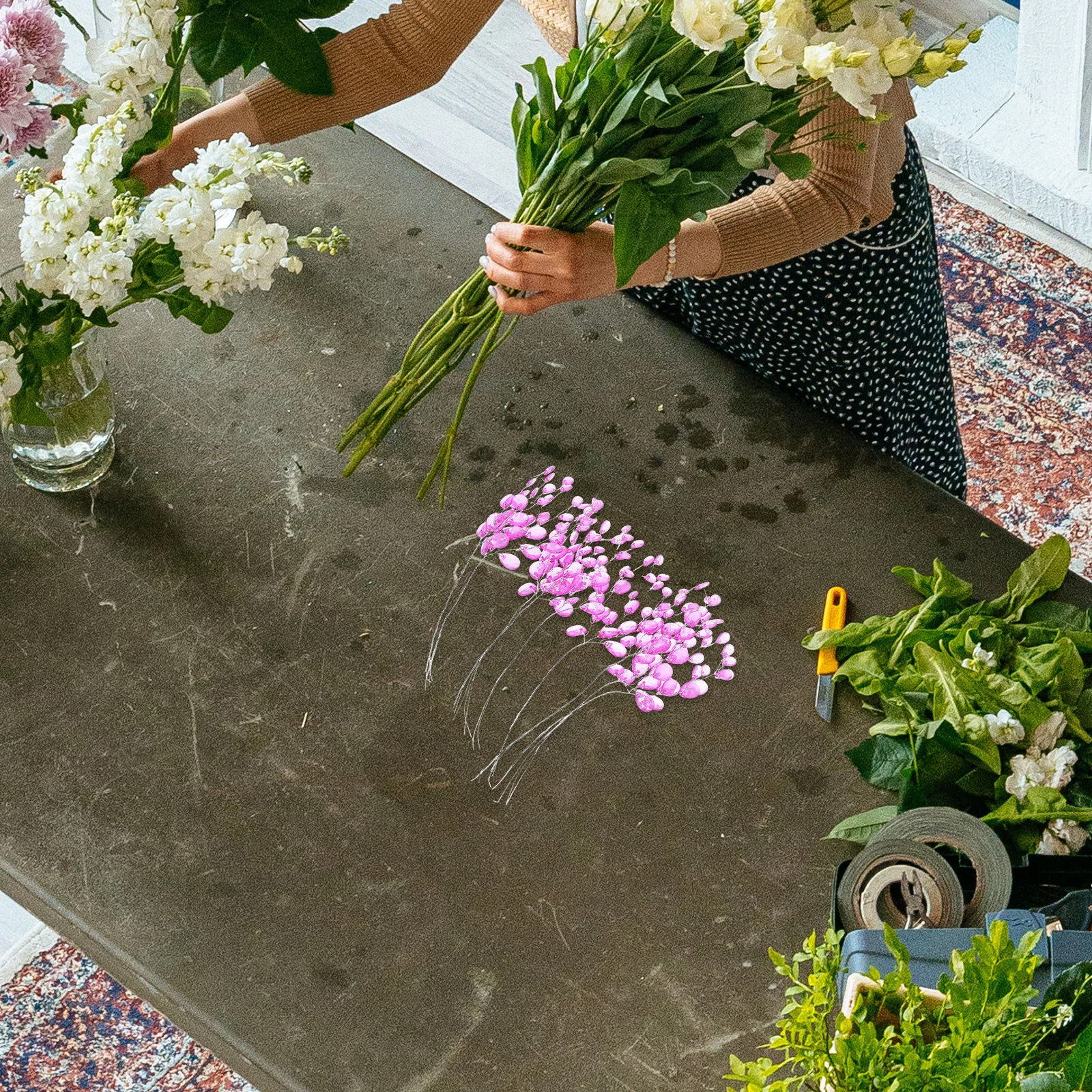 

50pcs Simulation Flower Artificial Acrylic Flower Branches White Translucent Diy Beads For Wedding Centerpiece Party Decoration