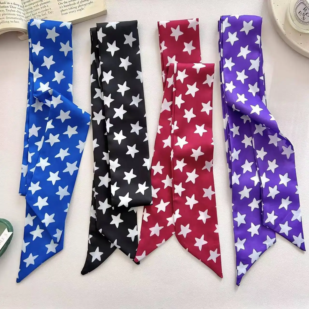 

Fashionable Versatile Long Hairband Scarf Star Print Ribbon Multifunctional Hair Tie Waist Belt Decorative Shirt Scarf