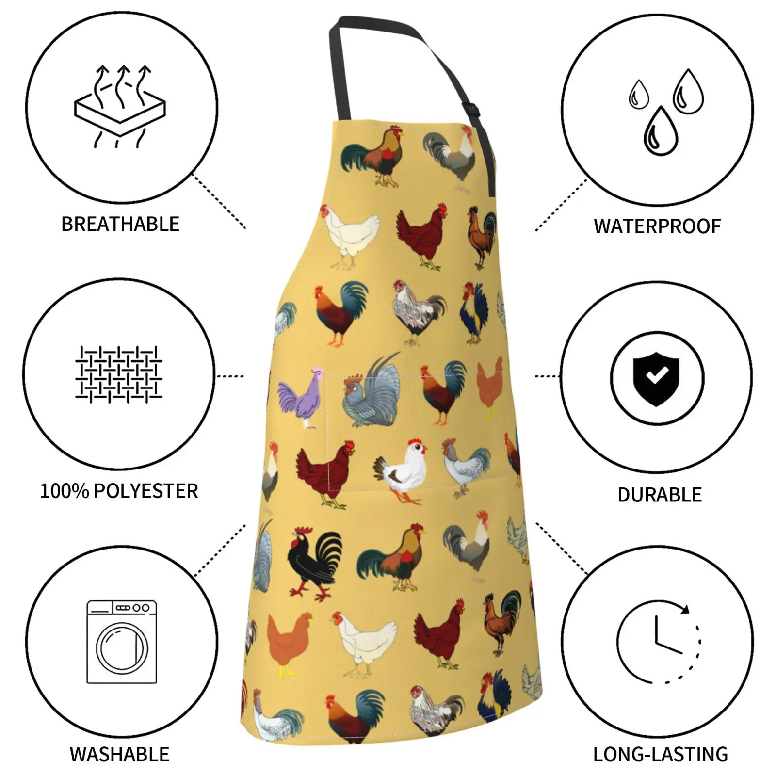 Cute Rooster Apron Chicken Aprons for Women with 2 Pockets Funny Animal Aprons Unisex Kitchen Bib for Cooking Baking Gardening