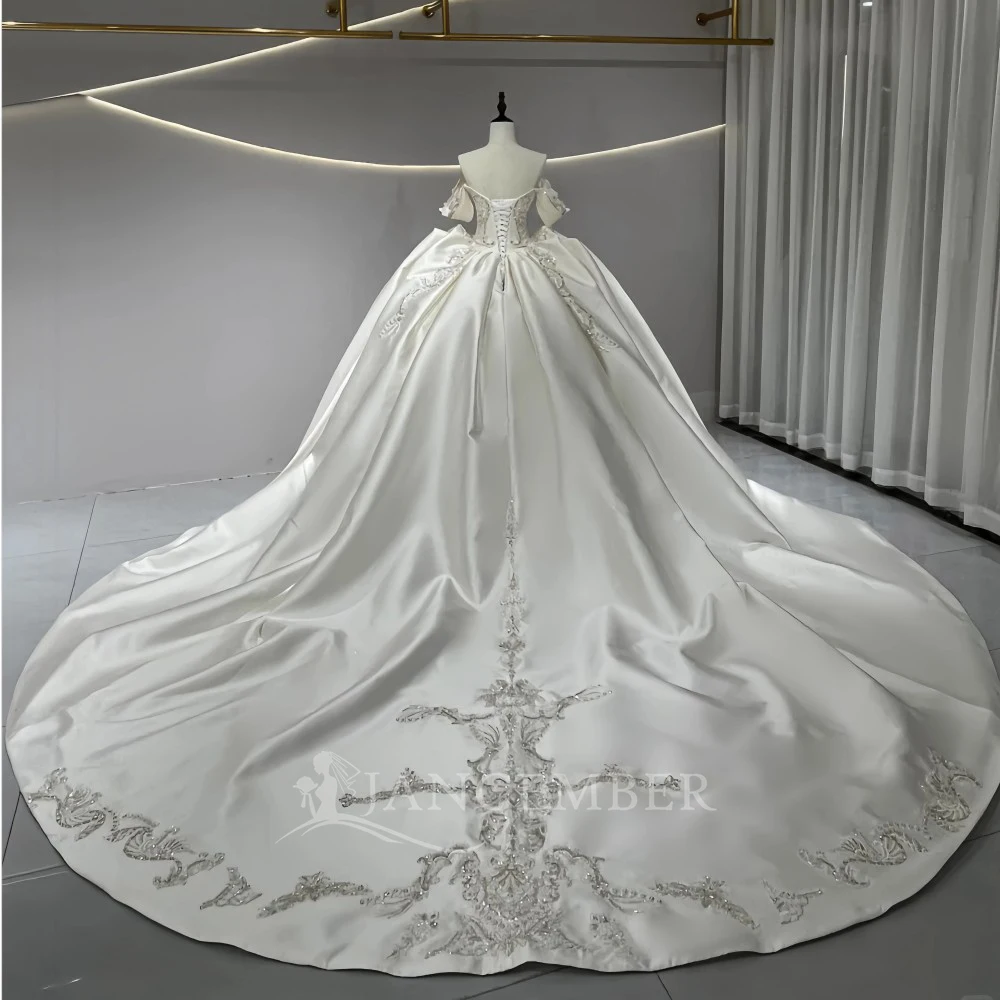 تخصيص رائع الكرة ثوب الساتان فستان الزفاف خمر مخصص المرأة زي العرائس Vestido de novia الدانتيل حتى الظهر #2