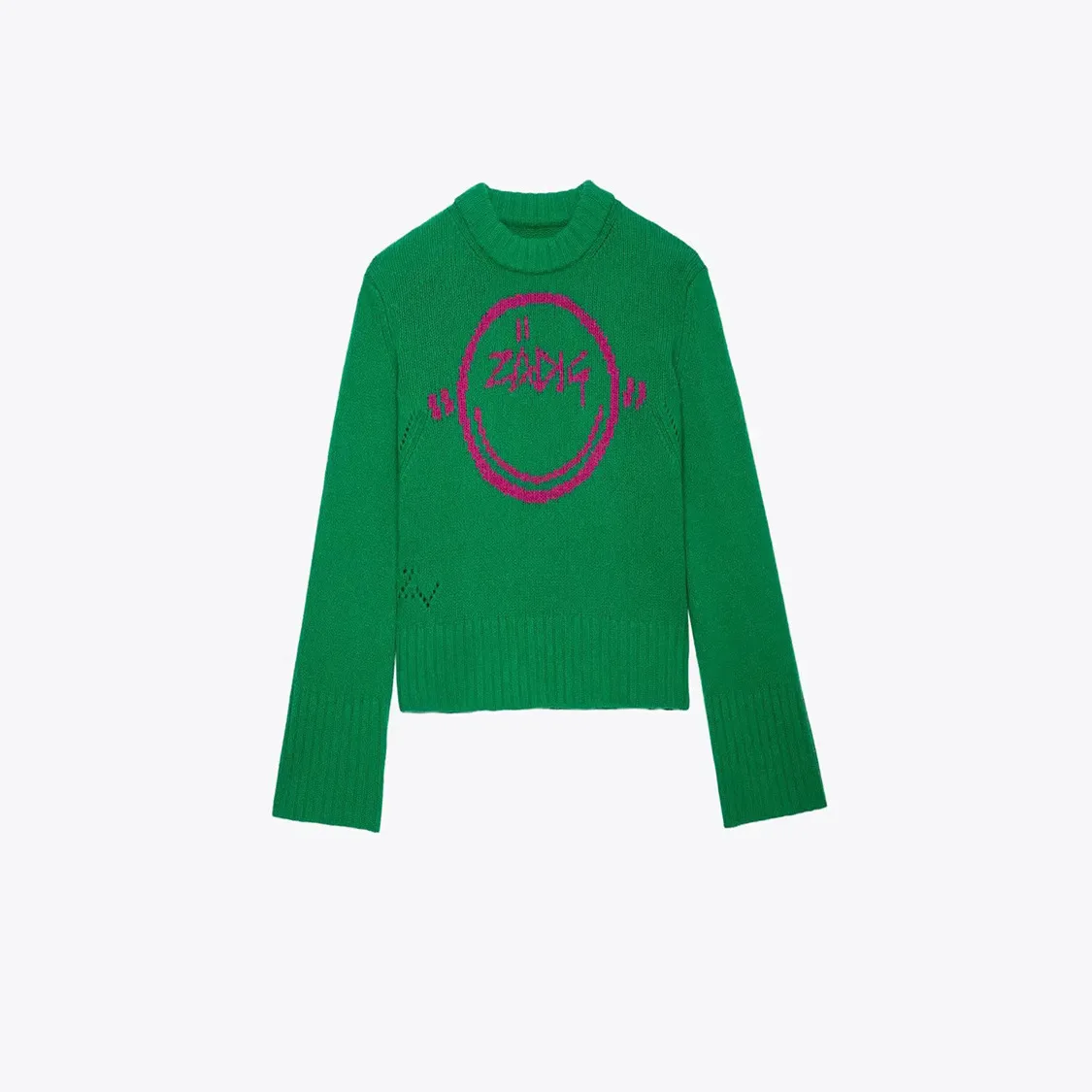 الخريف والشتاء جديد الفرنسية المتخصصة وجه مبتسم رسالة معلقة الصوف الأخضر 100% الصوف محبوك سترة المرأة سترة