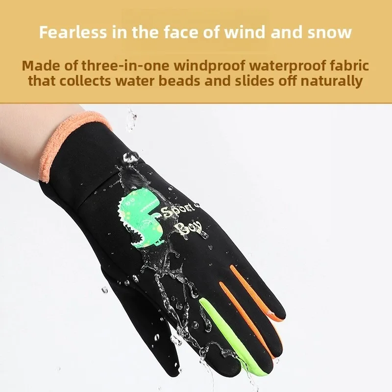 الشتاء صوف مبطن يندبروف قفاز مقاوم للماء ركوب الدراجات في الهواء الطلق الرياضة الشباب بنين فتاة صغار للجنسين التزلج الثلوج الطقس البارد الحراري #3