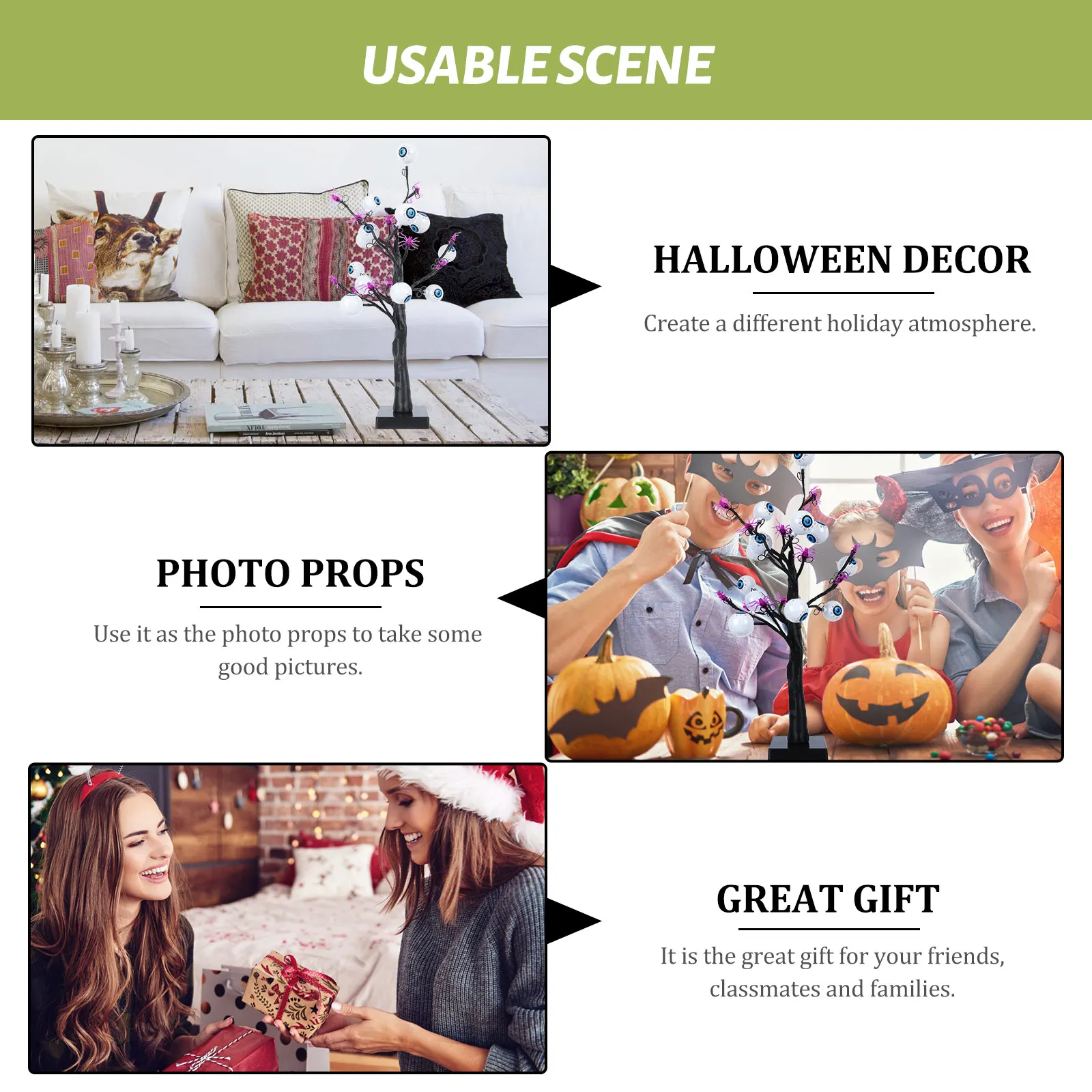 

Halloween Eyeball Spider Tree Lamp Creative Branch Night Light Festival Scene Adornment Desktop Lamp Decor Halloween Night Light