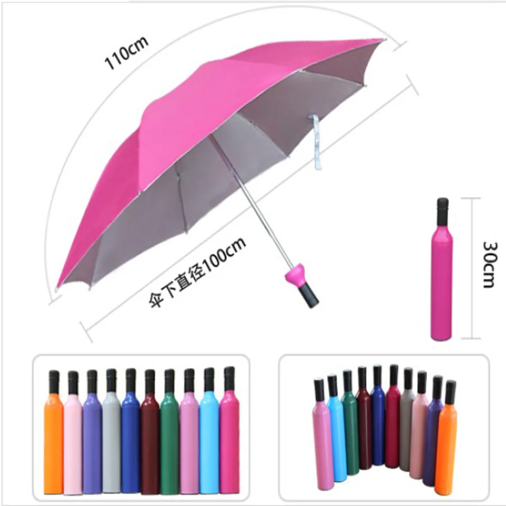 Novelty Design Personalized Clear Rain Umbrella Super Cute And Compact 3-Folding Manually Fashion Wine Bottle Umbrella