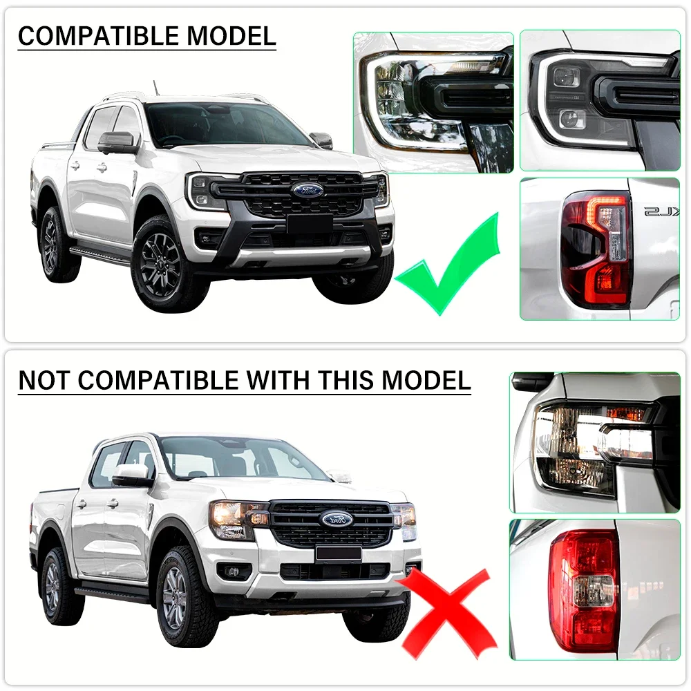 Tail Lights Cover Head Light Lamp Cover For Ford Ranger Raptor 2023 2024 Rear+Front Light Hood Guard Next Gen Accessories