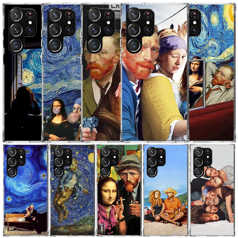 Van Gogh Mona Lisa Funny Art Phone Case For Samsung Galaxy S22 S23 S24 Ultra S21 S20 FE S10 Plus S10E S9 S8 + S7 Edge Soft TPU B