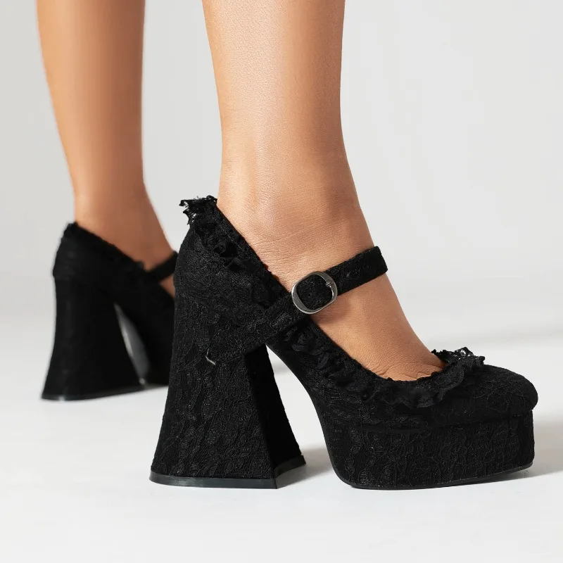 Lolita JK Pompen Vrouwen Super Hoge Hakken Elegante LO Prinses 12 CM Kant getrimd Mary Jane Meid Enkele Schoenen Big size Aanpassen