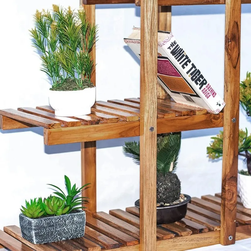 5 Tiers Plant Stand Wood Flower Rack 36in Height Plant Holder 6 Potted Display Storage Shelves Succulent Pot Rack Organizer