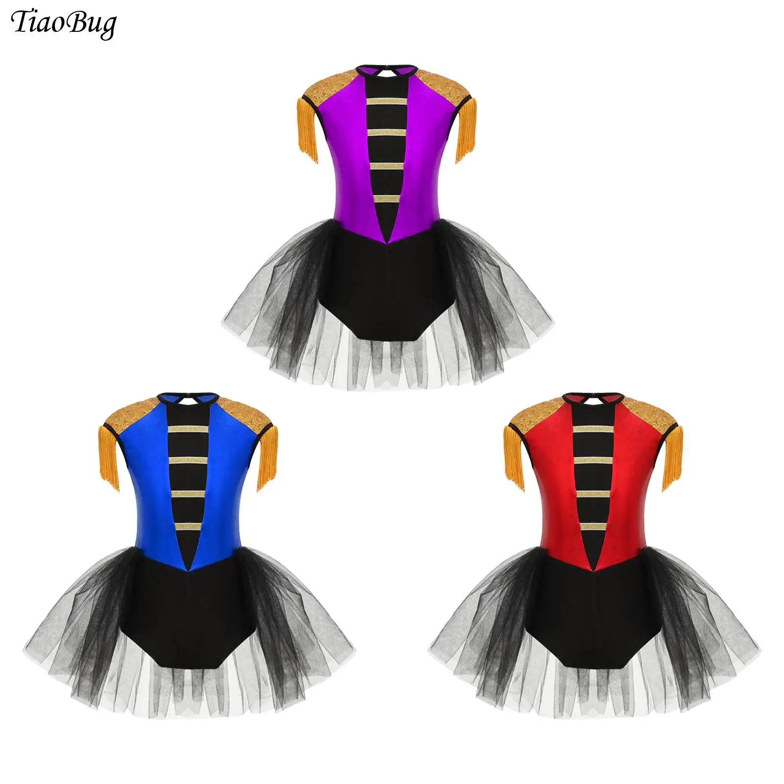 

Teen Girls Circus Ringmaster Cosplay Costume Sleeveless Sequins Tassels Leotard Tutu Dress Jumpsuit Unitard Cos Lion Tamer