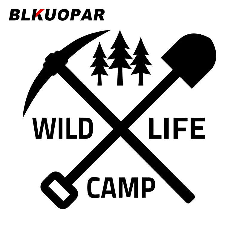 BLKUOPAR Wild Life Camp Forest Shovel Hoe Cross Tree Graphics Sign Logo Icon Car Stickers Bumper Trunk Surfboard Car Styling