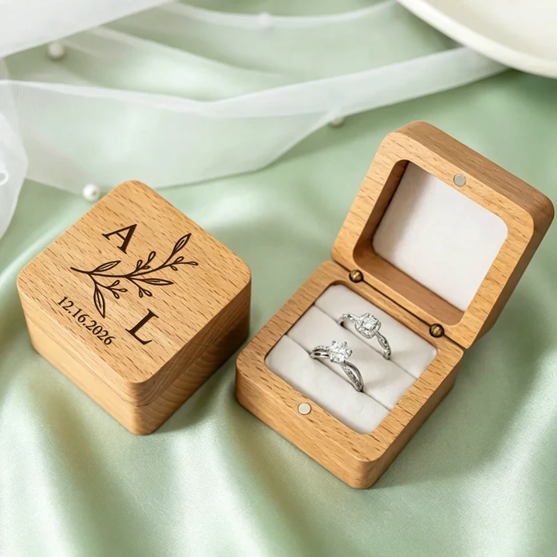 

Light Wooden Ring Box Personalized Wedding Ring Box Custom Engagement Ring Box, Couple Ring Box or Gift Ring Box