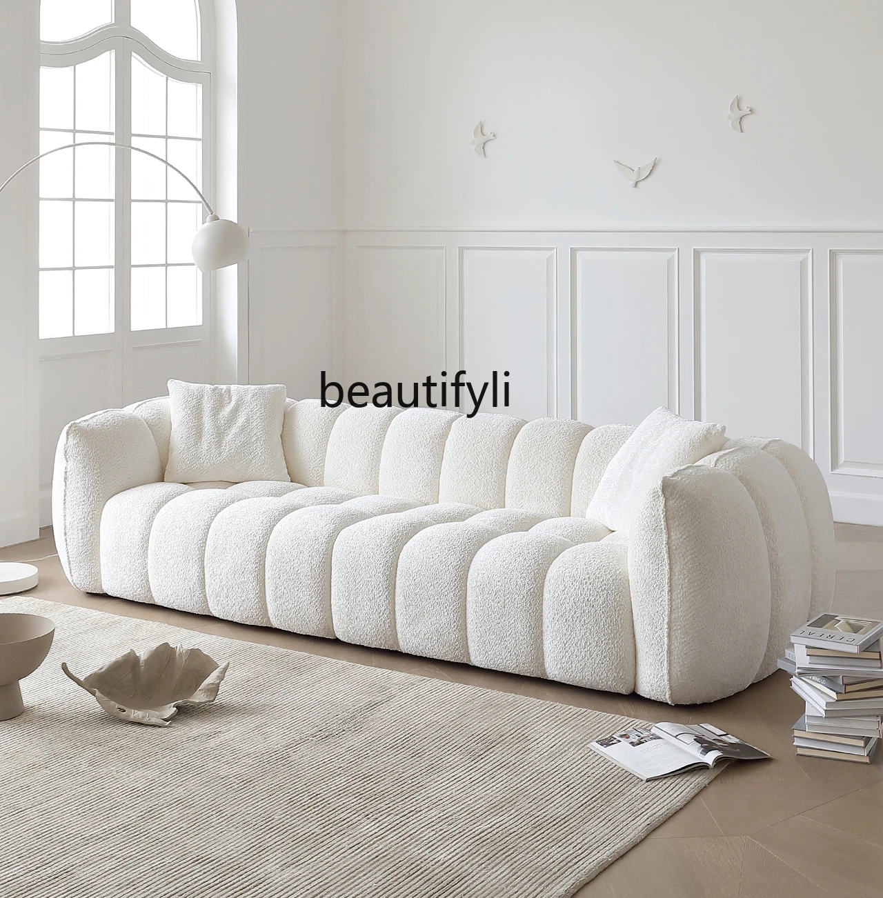 /Pumpkin Sofa Modern Minimalist Living Room French Cream Retro Straight Row Alpaca Fleece/Fiber Fabric Sofa