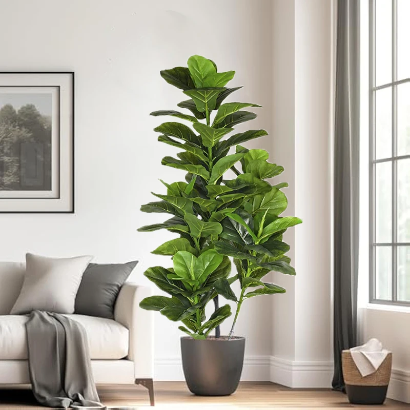 3.9FT Tropical Tree Large Artificial Ficus Plants Branches Plastic Fake Leafs Green Banyan Tree For Home Garden Room Shop Decor